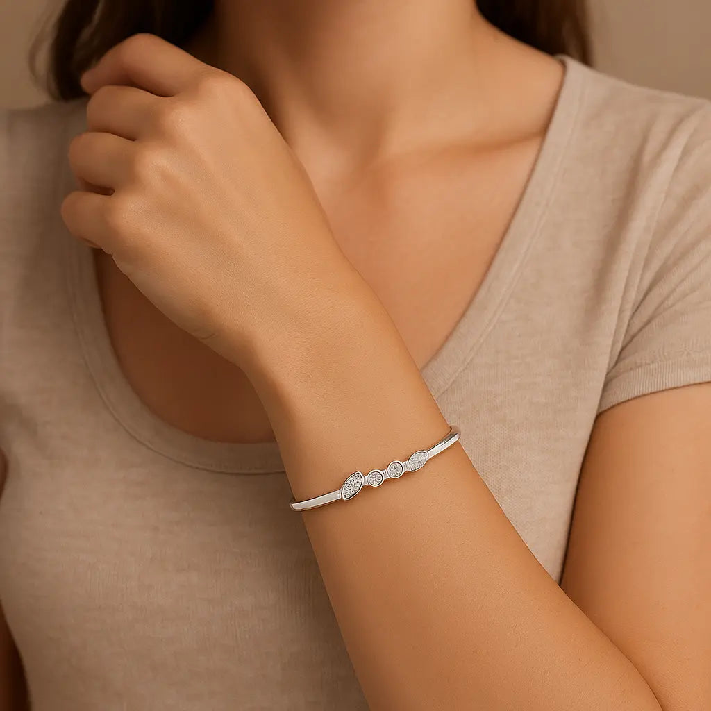 Silver Crystal Bangle Bracelet - BELARIC