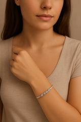 Elegant Baguette-Cut Crystal Bangle – Silver-Tone Adjustable Bracelet - DZOIR