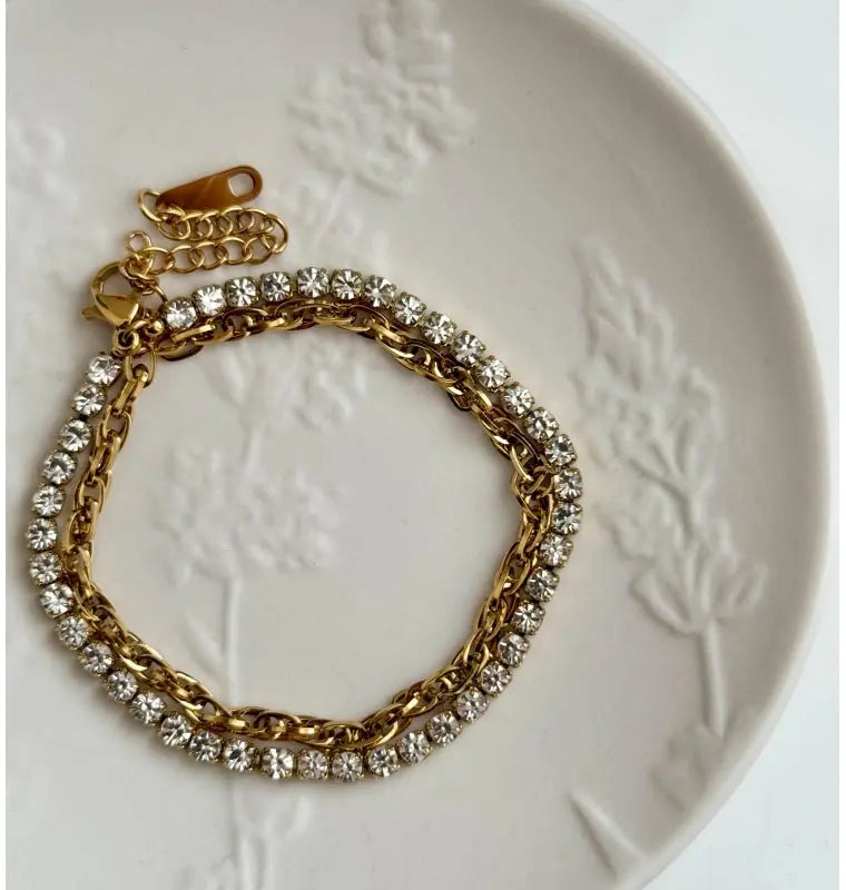 Elegant Gold-Plated Dual-Layer Anklet – Sparkling Crystal & Rope Chain for Women - DZOIR