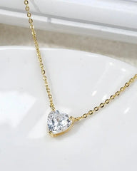 Elegant Solitaire Heart Necklace for Women – Gold Plated Chain with CZ Stone - DZOIR