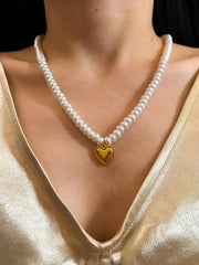 Freshwater Pearl Necklace with Gold Heart Pendant – Elegant, Handmade Jewelry - DZOIR