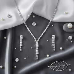 Silver-Plated CZ Necklace Set with Earrings & Ring | Elegant White Stone Jewellery for Women