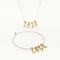 LOVE Charm Bracelet – Gold & Silver Dual-Tone Chain with Crystal Heart Bracelet for Women - DZOIR