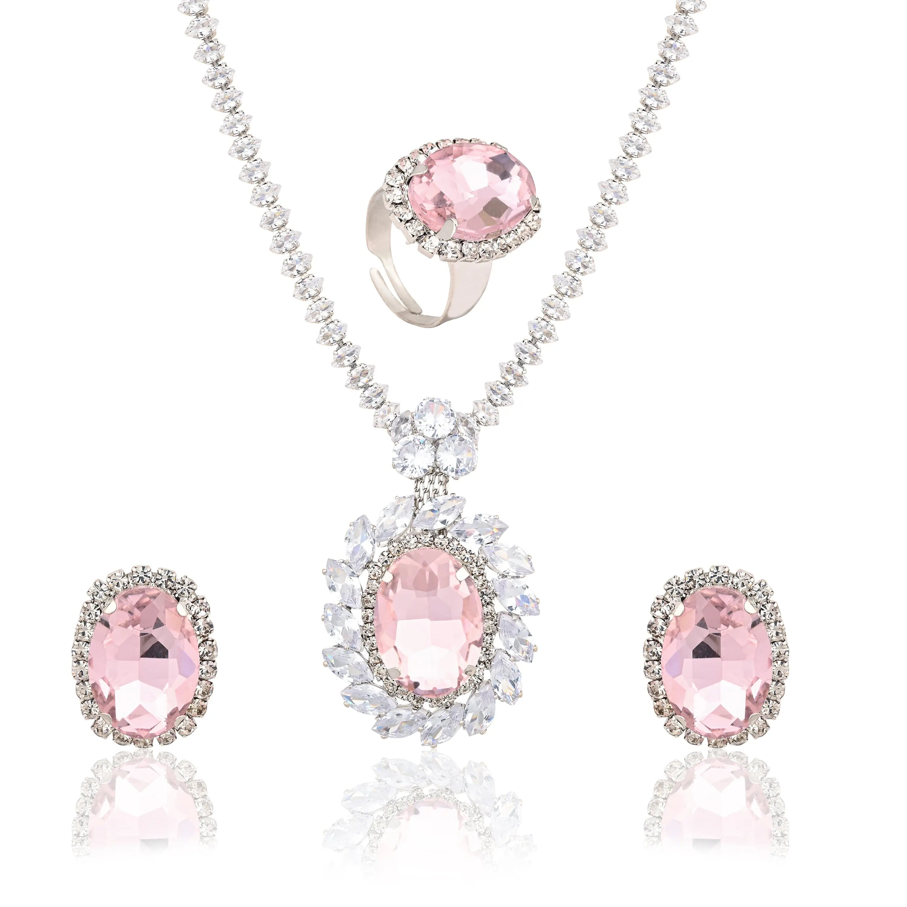 Necklace Set for Women | Beaded Necklace | Women Necklace Set | Pearl Long Necklace | Long Necklace for Women | Stylish Necklace for Women | Jewellery Set for Women with Earrings and Finger Rings (PINK) - DZOIR