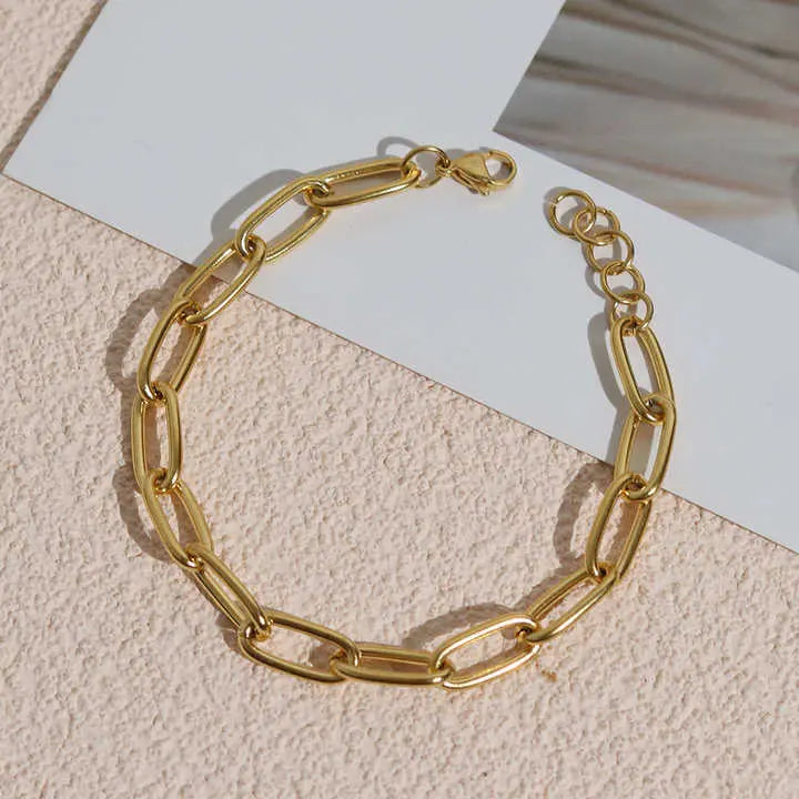 Trendy Gold-Plated Paperclip Chain Bracelet – Minimalist Link Jewelry for Women & Men - BELARIC