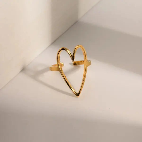 Minimalist Open Heart Ring for Women – Adjustable Gold-Plated Dainty Jewelry for Everyday Wear & Gifting - DZOIR