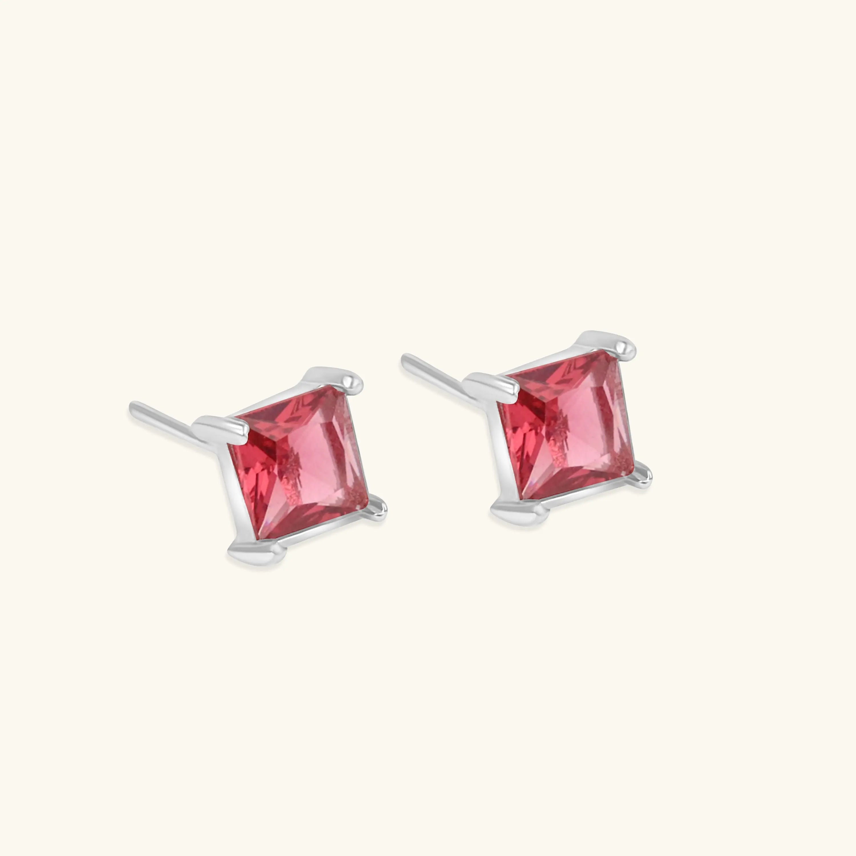 Princess Cut Red Stone Stud Earrings | Elegant Minimal Jewellery for Women - DZOIR