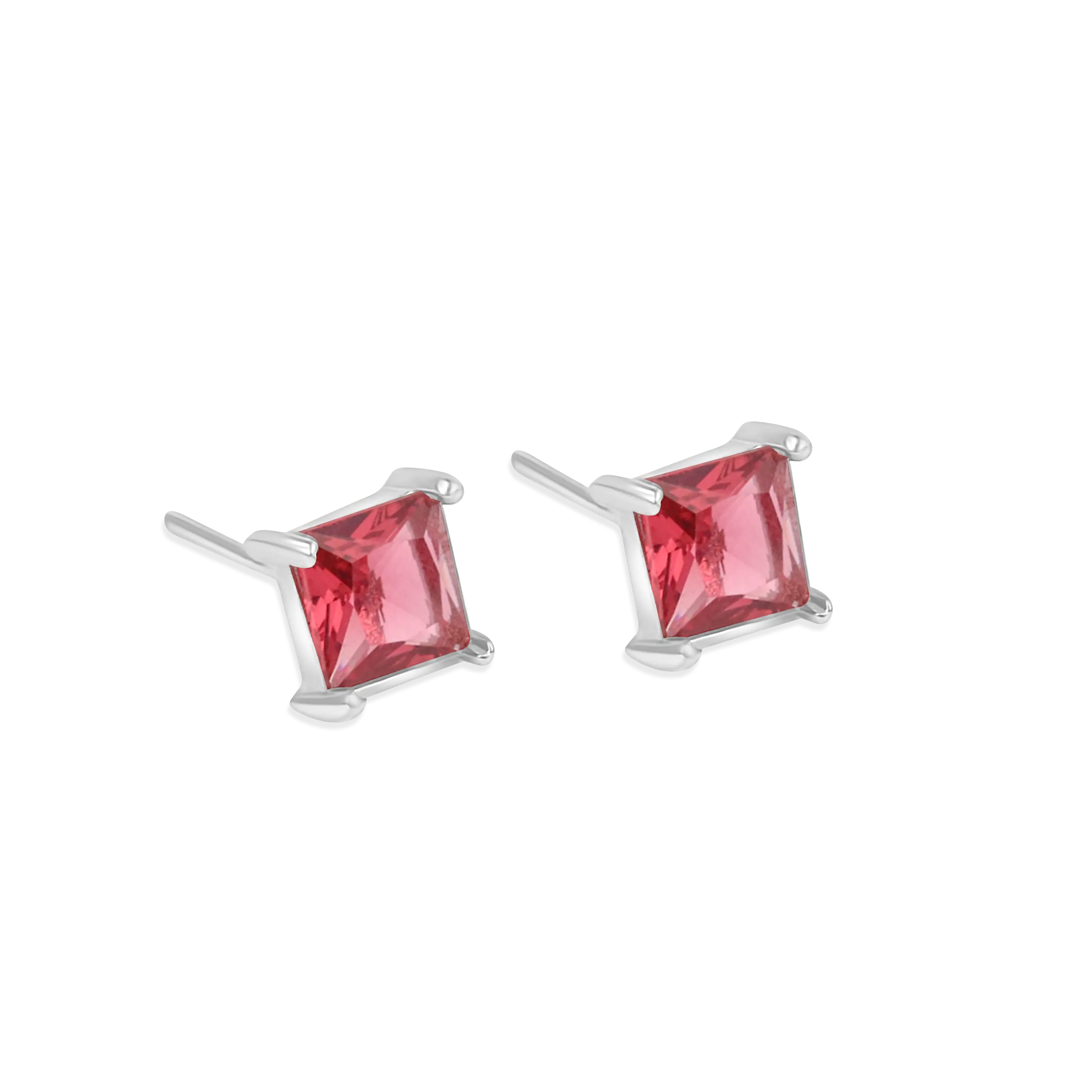 Princess Cut Red Stone Stud Earrings | Elegant Minimal Jewellery for Women - DZOIR