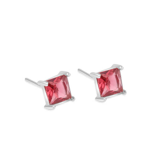 Princess Cut Red Stone Stud Earrings | Elegant Minimal Jewellery for Women - BELARIC