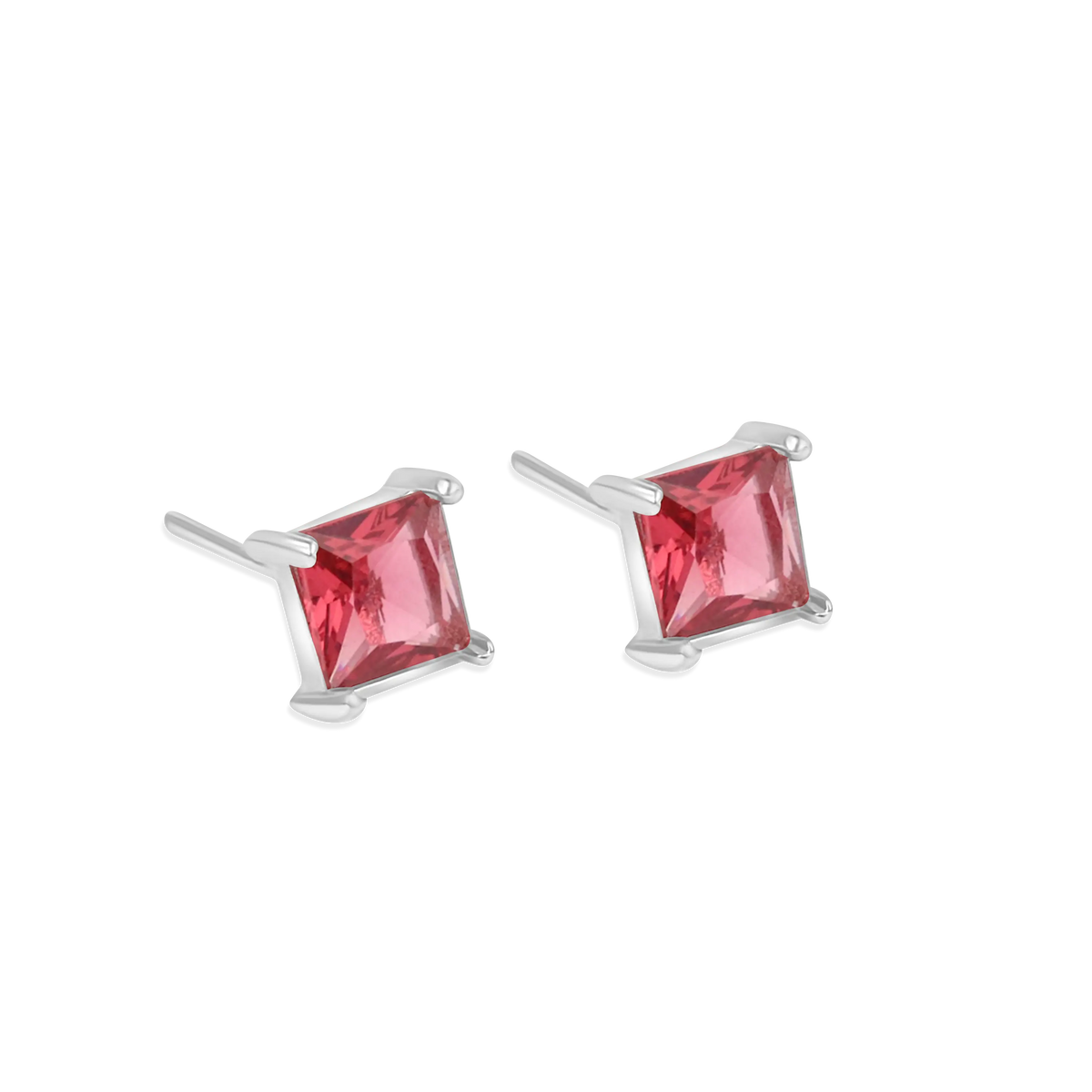 Princess Cut Red Stone Stud Earrings | Elegant Minimal Jewellery for Women - DZOIR