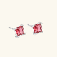 Princess Cut Red Stone Stud Earrings | Elegant Minimal Jewellery for Women - DZOIR