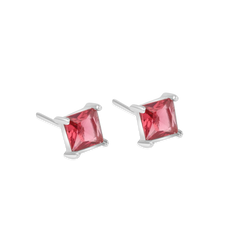 Princess Cut Red Stone Stud Earrings | Elegant Minimal Jewellery for Women - DZOIR