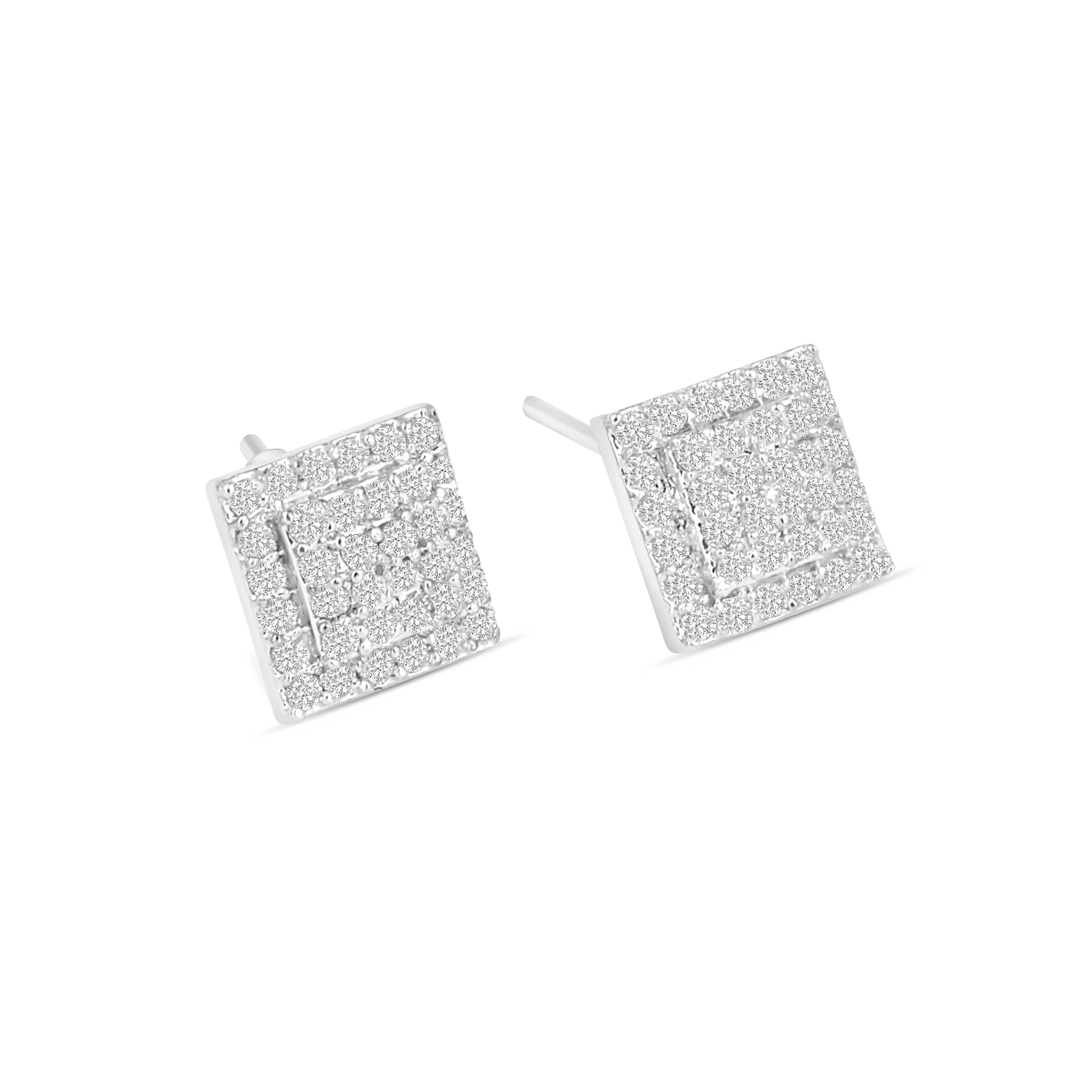 Square CZ Diamond Stud Earrings | Sparkling Geometric Earrings for Women - DZOIR