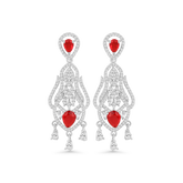 Elegant Red Stone Dangle Earrings for Women | Silver-Plated Designer Partywear Earrings