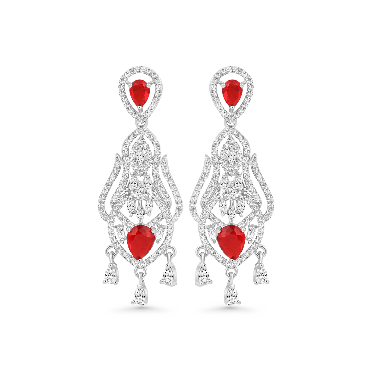 Red Stone Drop CZ Diamonds Earrings | Elegant Bridal & Party Wear Jewellery - BELARIC