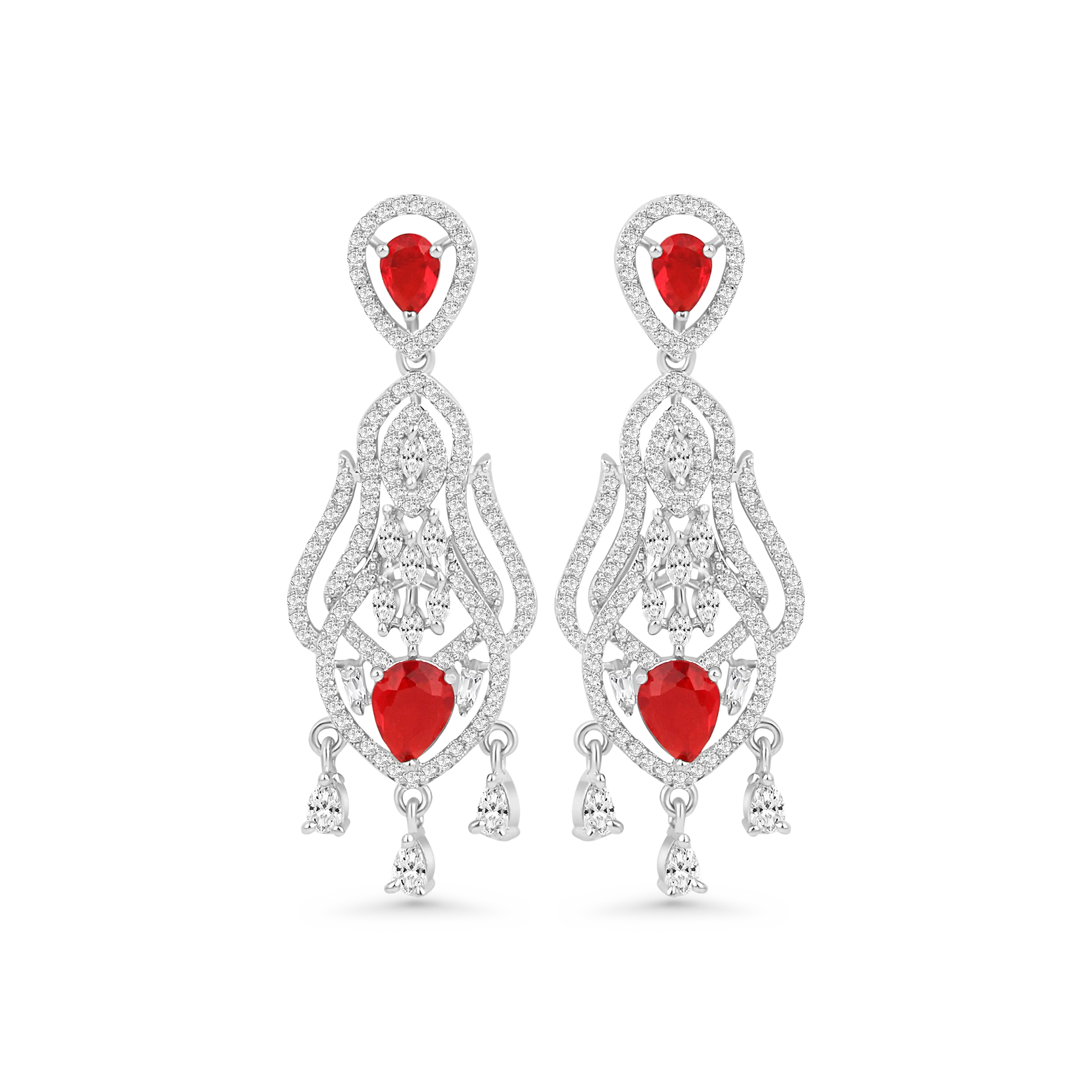 Red Stone Drop CZ Diamonds Earrings | Elegant Bridal & Party Wear Jewellery - BELARIC