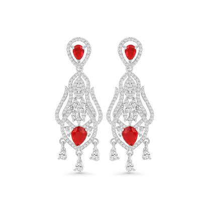 Red Stone Drop CZ Diamonds Earrings | Elegant Bridal & Party Wear Jewellery - BELARIC