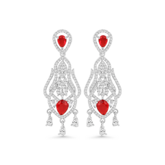 Elegant Red Stone Dangle Earrings for Women | Silver-Plated Designer Partywear Earrings - DZOIR