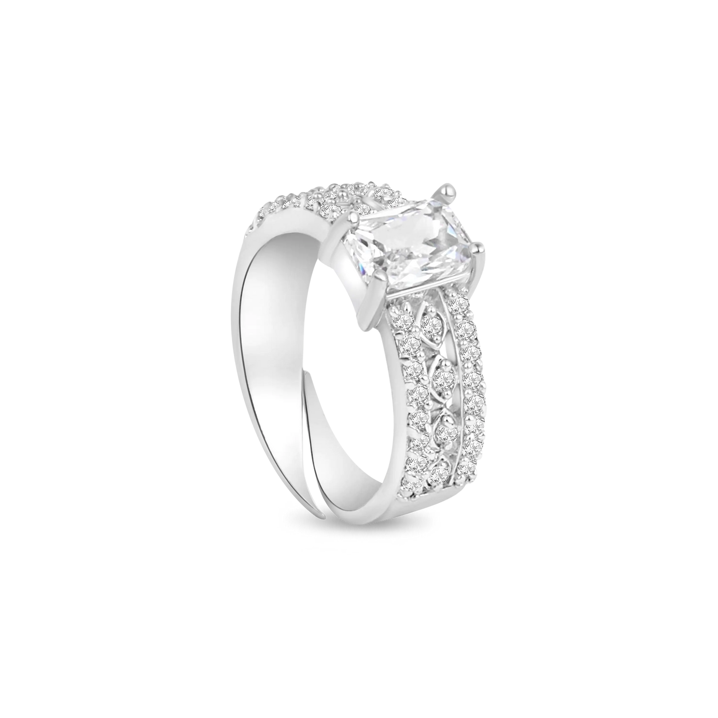 Luxury White Princess-Cut Engagement Ring – Silver-Tone Pavé Band with Sparkling Accents - BELARIC