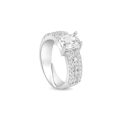 Luxury White Princess-Cut Engagement Ring – Silver-Tone Pavé Band with Sparkling Accents - BELARIC