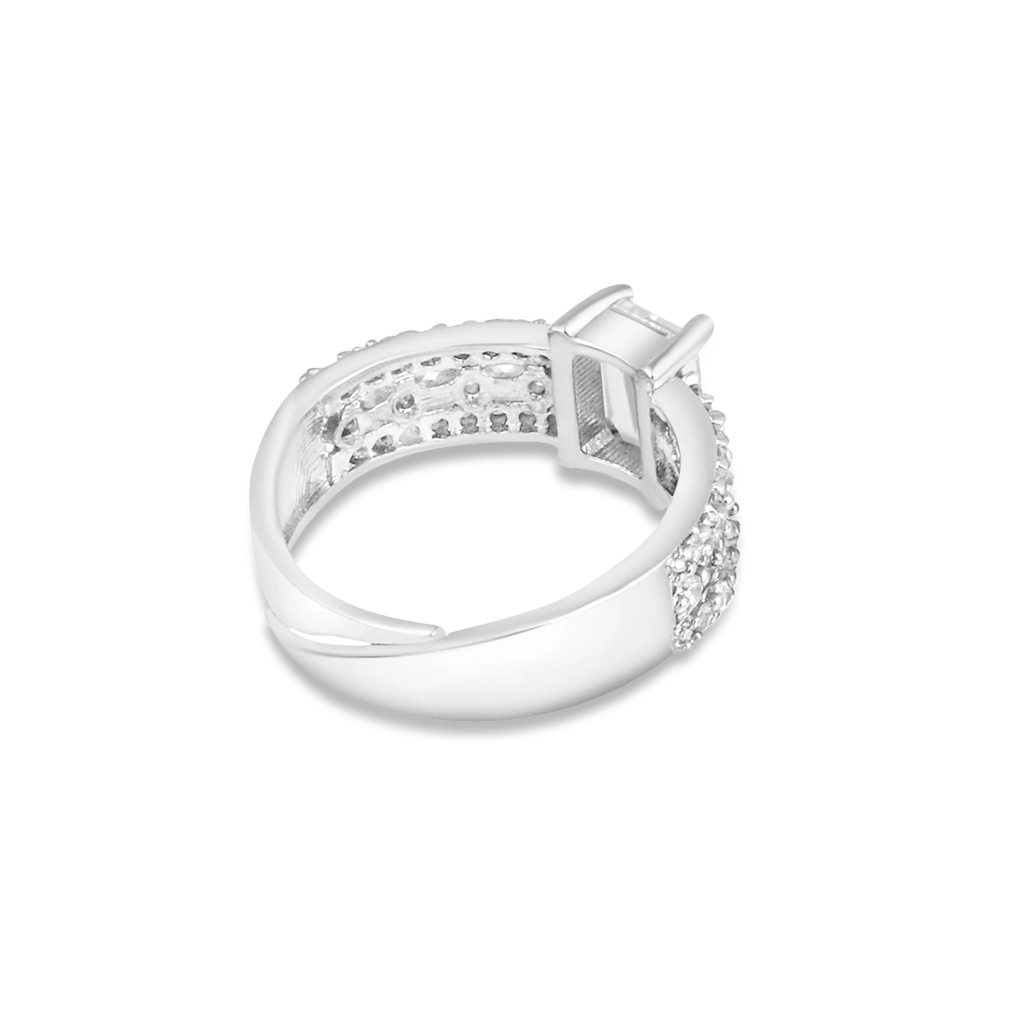 Luxury White Princess-Cut Engagement Ring – Silver-Tone Pavé Band with Sparkling Accents - BELARIC