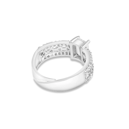 Luxury White Princess-Cut Engagement Ring – Silver-Tone Pavé Band with Sparkling Accents - BELARIC