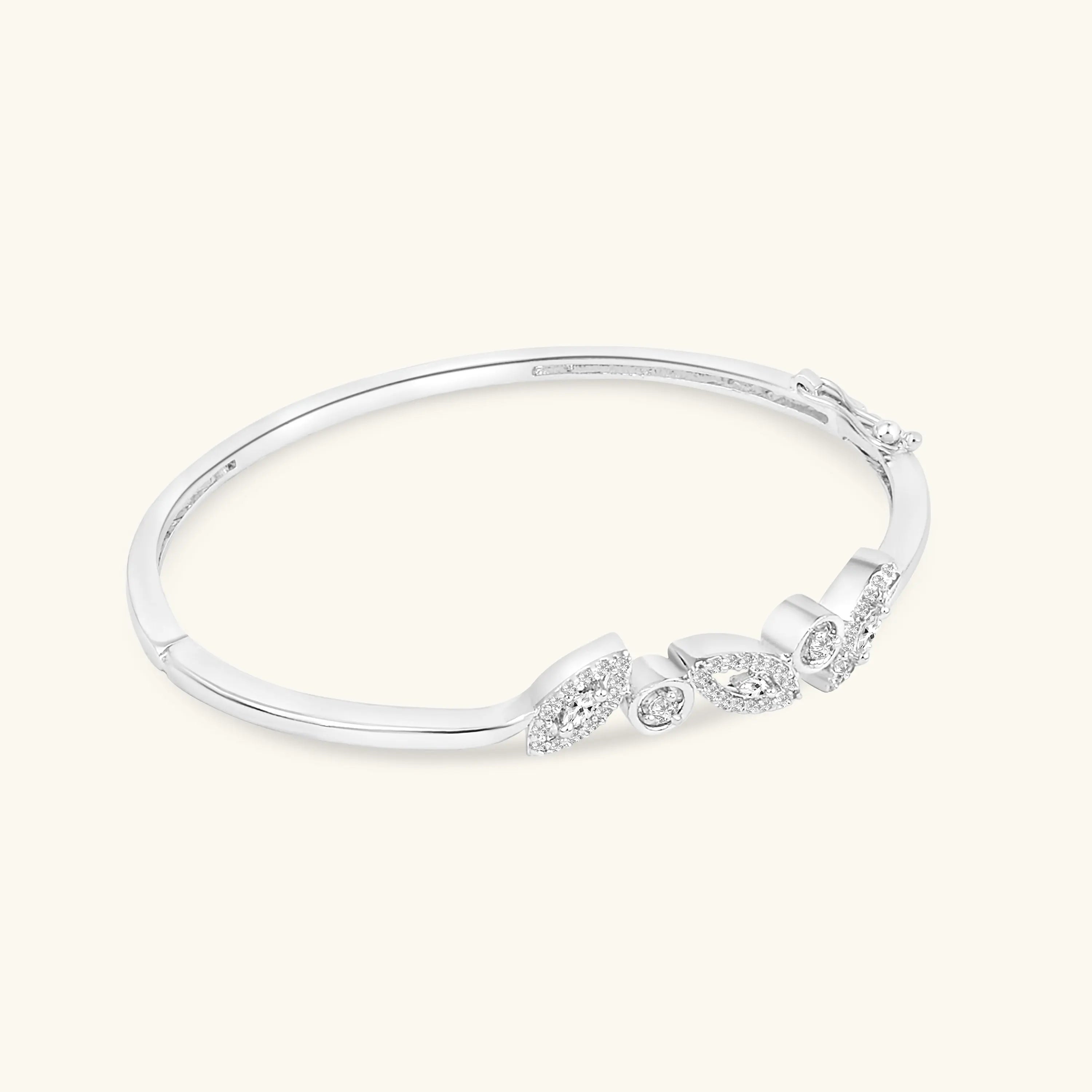 Elegant Baguette-Cut Crystal Bangle – Silver-Tone Adjustable Bracelet - DZOIR
