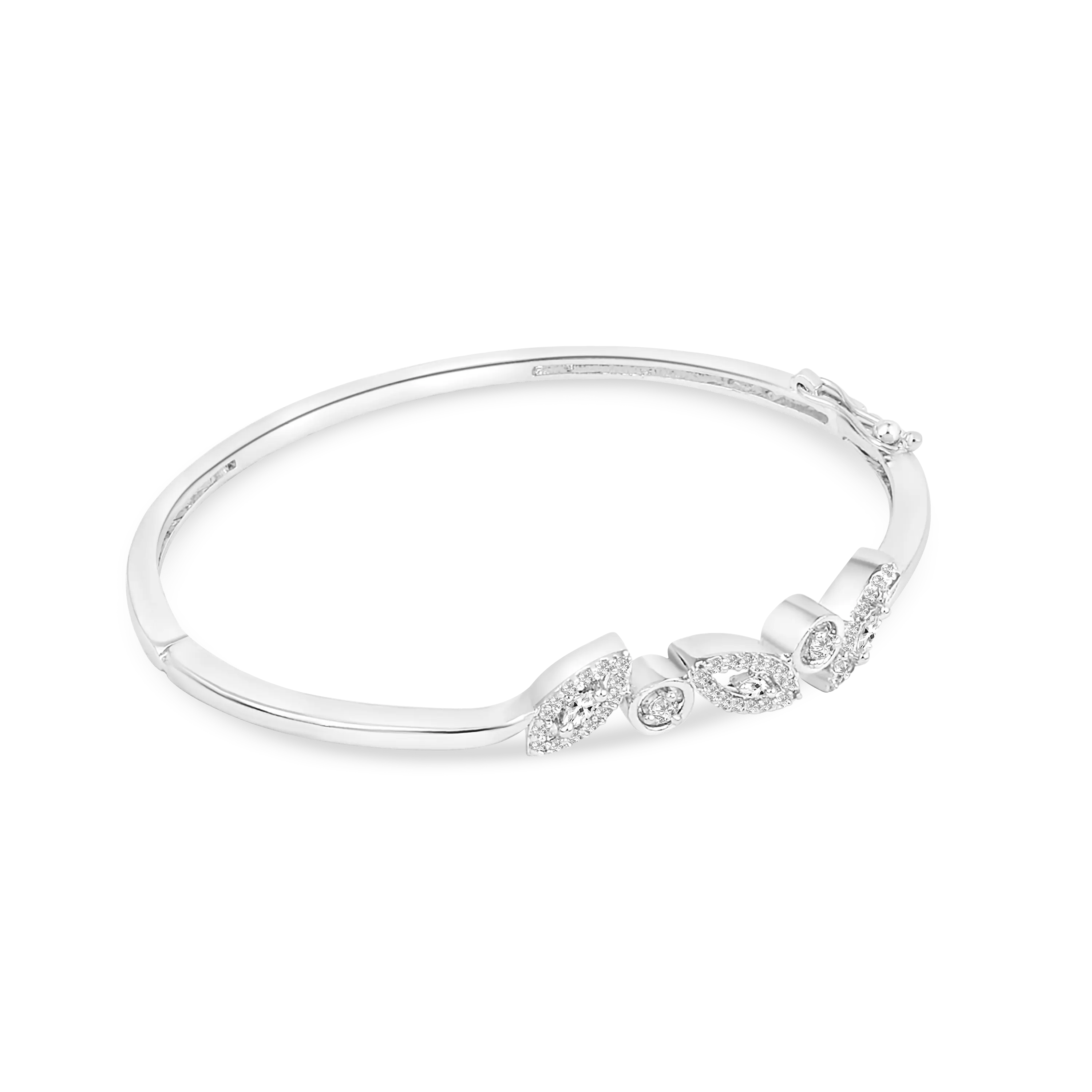 Elegant Baguette-Cut Crystal Bangle – Silver-Tone Adjustable Bracelet - DZOIR