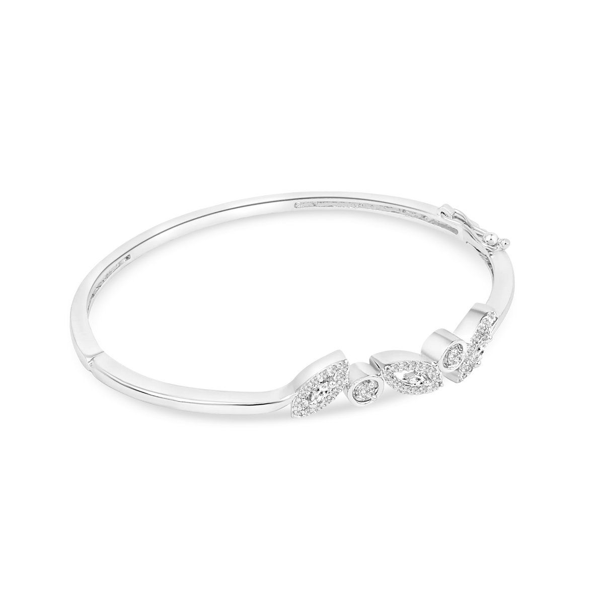 Elegant Baguette-Cut Crystal Bangle – Silver-Tone Adjustable Bracelet - DZOIR
