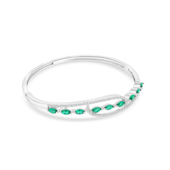 Elegant Silver-Tone Bangle with Green Marquise Crystals & Pave Accents - DZOIR