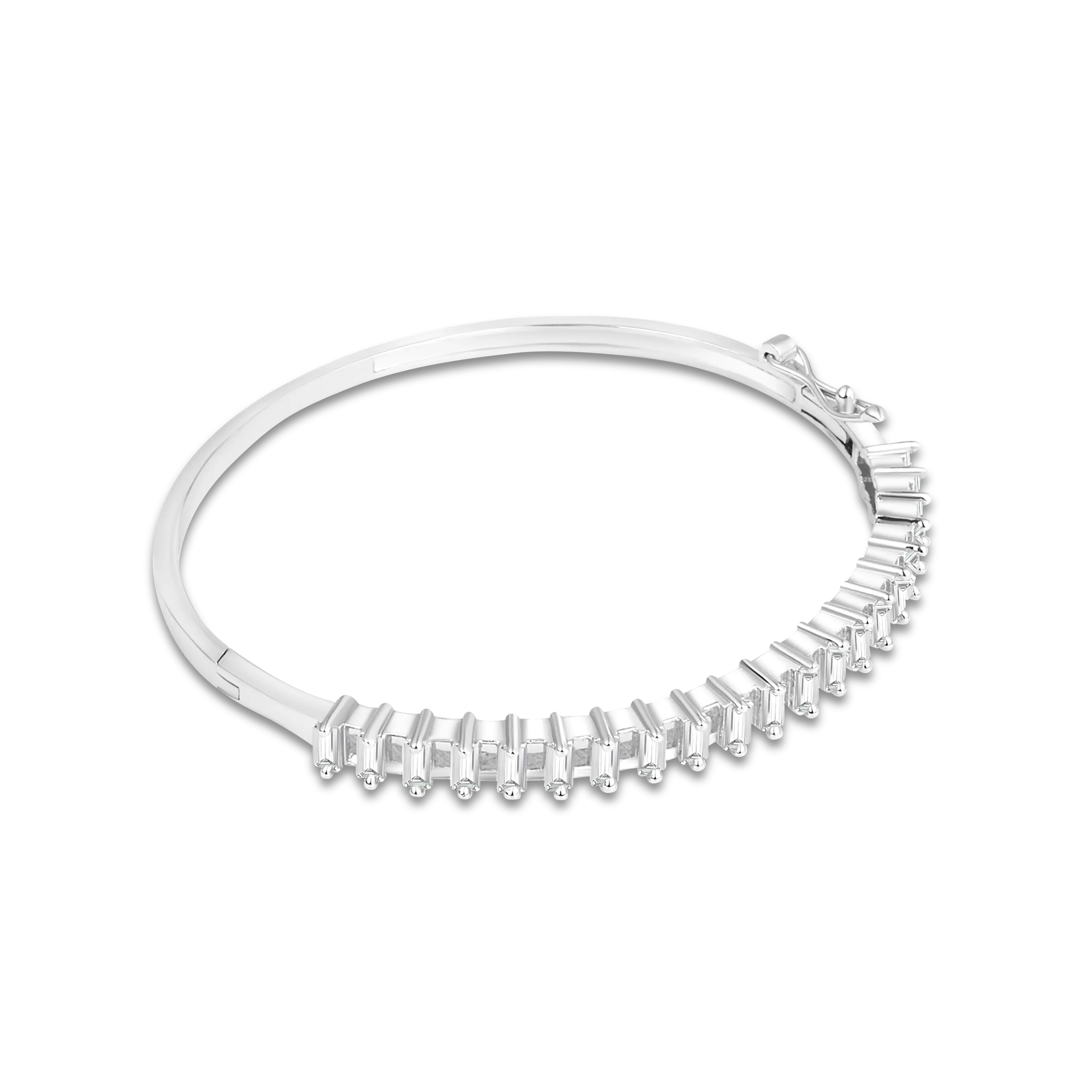 Silver Baguette CZ Bangle Bracelet | Elegant Openable Kada for Women - DZOIR