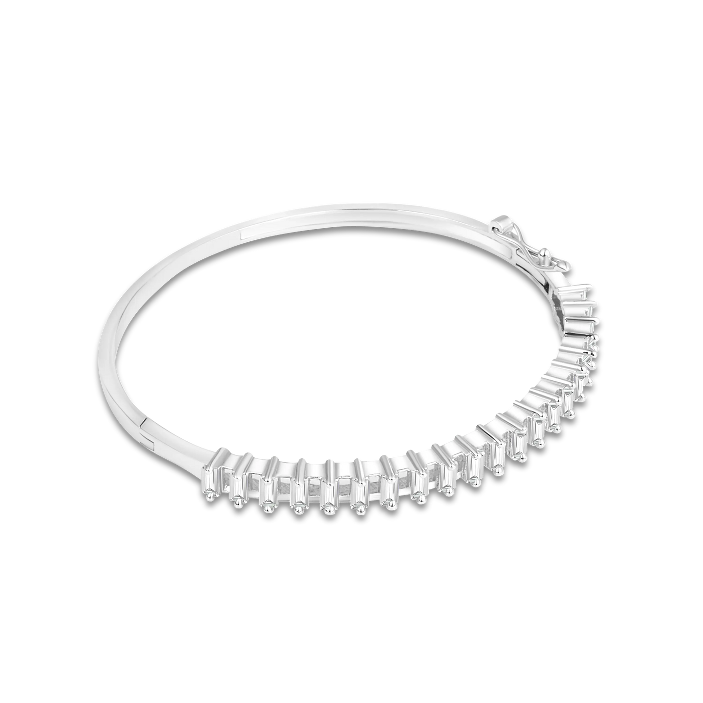 Silver Baguette CZ Bangle Bracelet | Elegant Openable Kada for Women - BELARIC