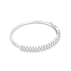 Silver Baguette CZ Bangle Bracelet | Elegant Openable Kada for Women - DZOIR