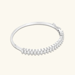 Silver Baguette CZ Bangle Bracelet | Elegant Openable Kada for Women - DZOIR