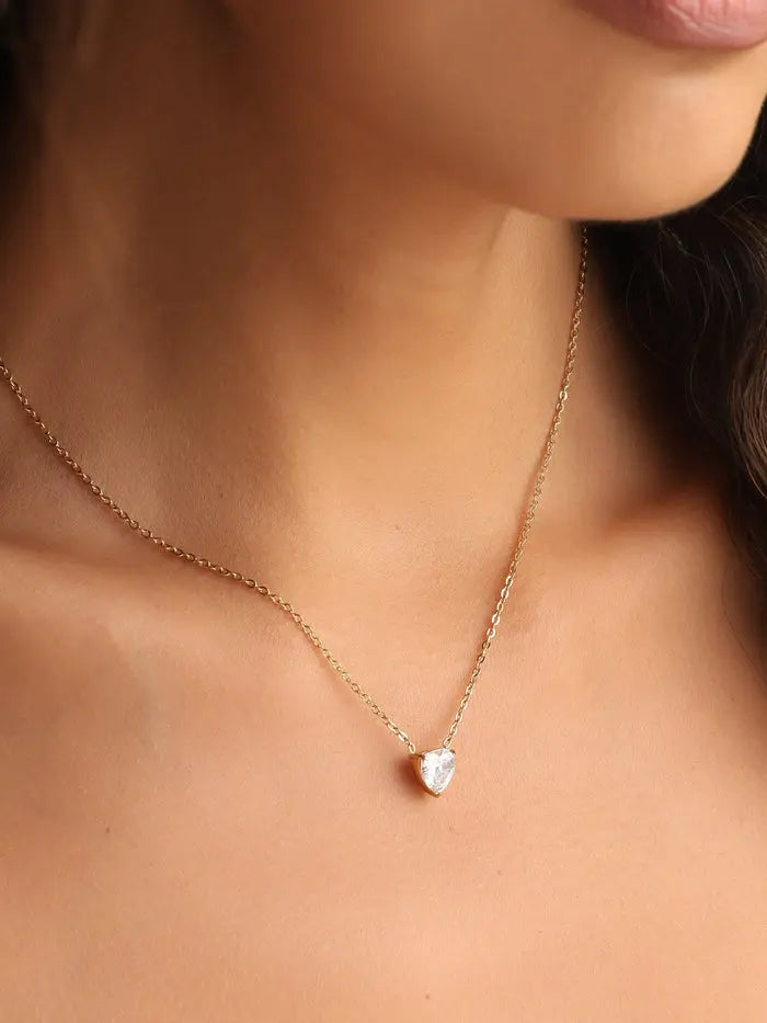 Elegant Solitaire Heart Necklace for Women – Gold Plated Chain with CZ Stone - DZOIR