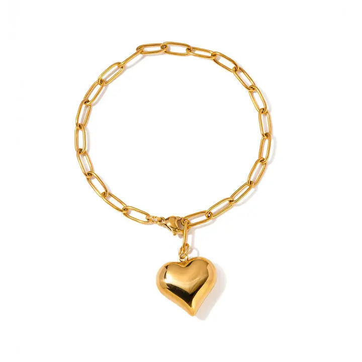 Trendy Gold Plated Heart Charm Bracelet – Chunky Paperclip Chain Design - DZOIR