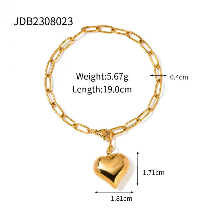 Trendy Gold Plated Heart Charm Bracelet – Chunky Paperclip Chain Design - DZOIR