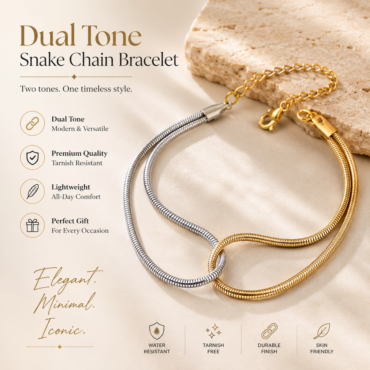 Two-Tone Snake Chain Bracelet