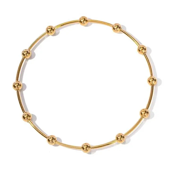 Minimalist Gold Beaded Bangle – Elegant Demi fine Bracelet for Women - DZOIR