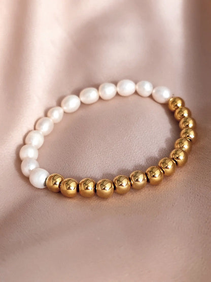 Gold Pearl Beaded Bracelet - BELARIC