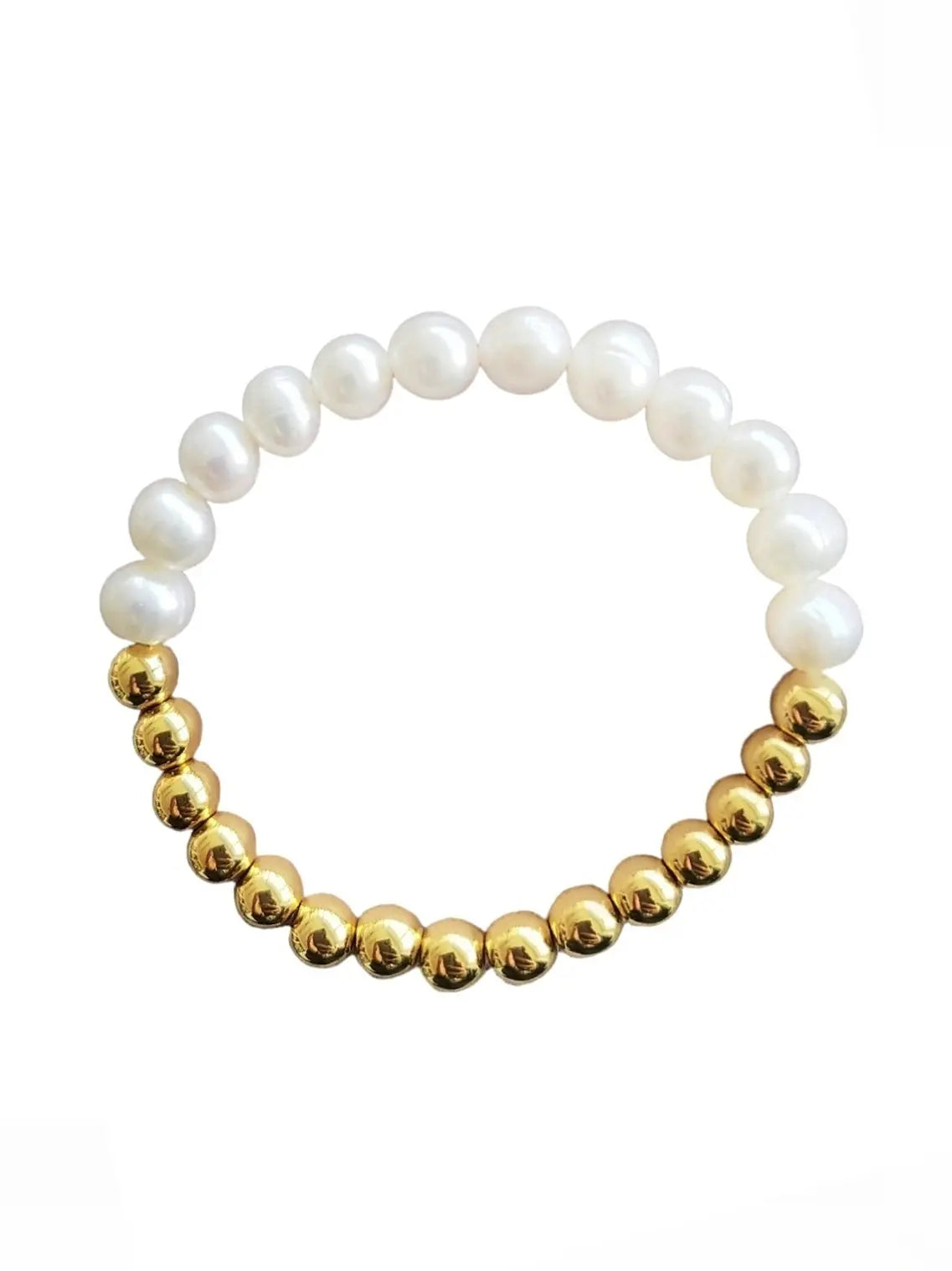 Elegant Half Pearl & Gold Beaded Bracelet – Stretchable Fashion Jewelry for Women - DZOIR