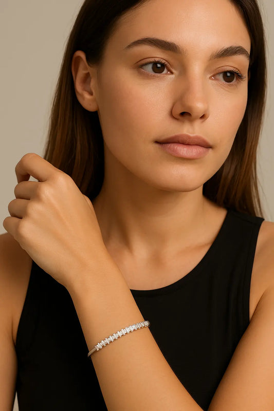 Silver-Plated Baguette CZ Stone Bracelet | Modern & Elegant Jewellery for Women & Girls - BELARIC