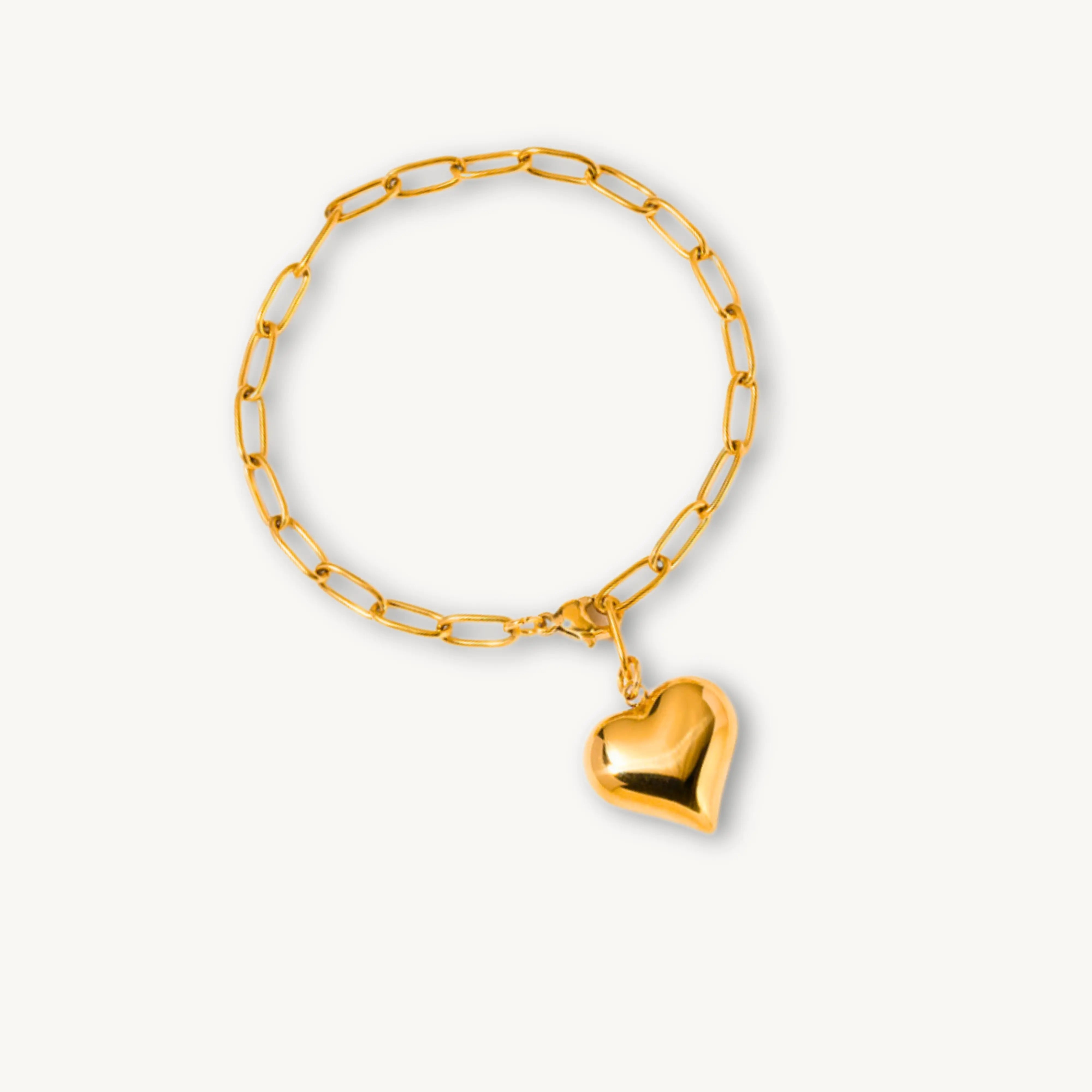 Trendy Gold Plated Heart Charm Bracelet – Chunky Paperclip Chain Design - DZOIR