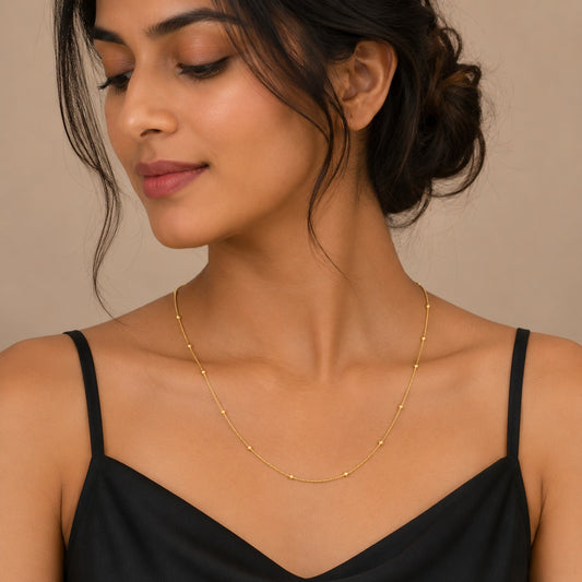 Gold Bead Station Necklace