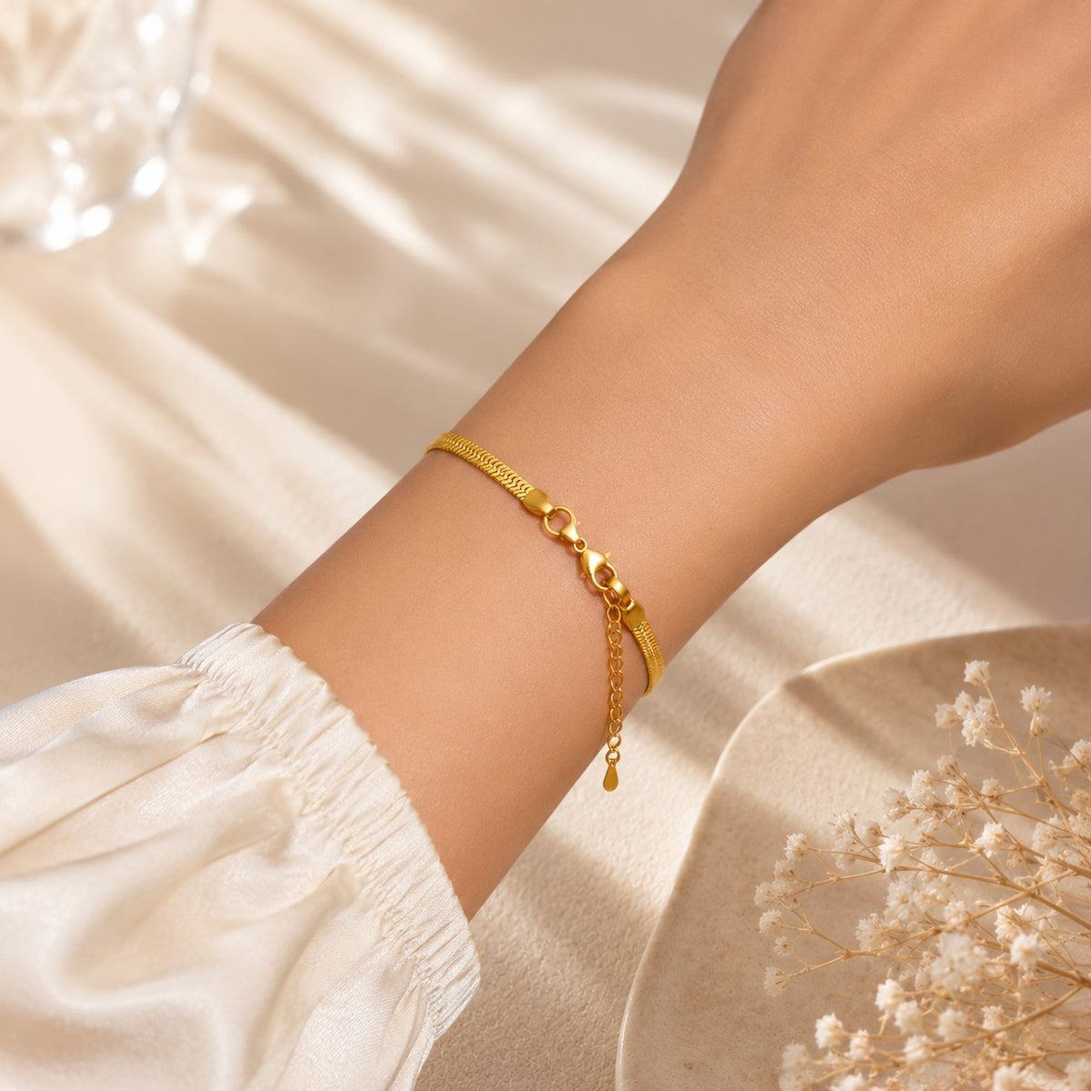 Gold-plated herringbone chain bracelet - BELARIC