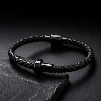 Black leather nail bracelet product view - BELARIC