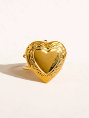 Gold-Plated Heart Locket Ring for Women – Adjustable Double Band Jewelry, Unique Keepsake Gift for Loved Ones - DZOIR