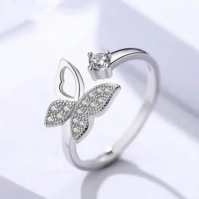 Silver Butterfly Adjustable Ring - BELARIC