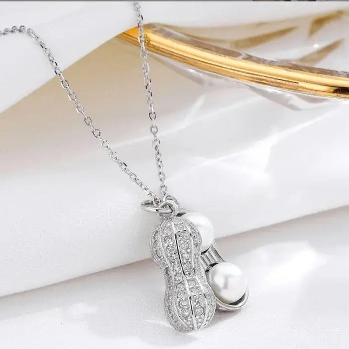 Peanut Shaped Pearl Pendant Necklace | Unique Silver Jewelry with Dual Pink Pearls - BELARIC