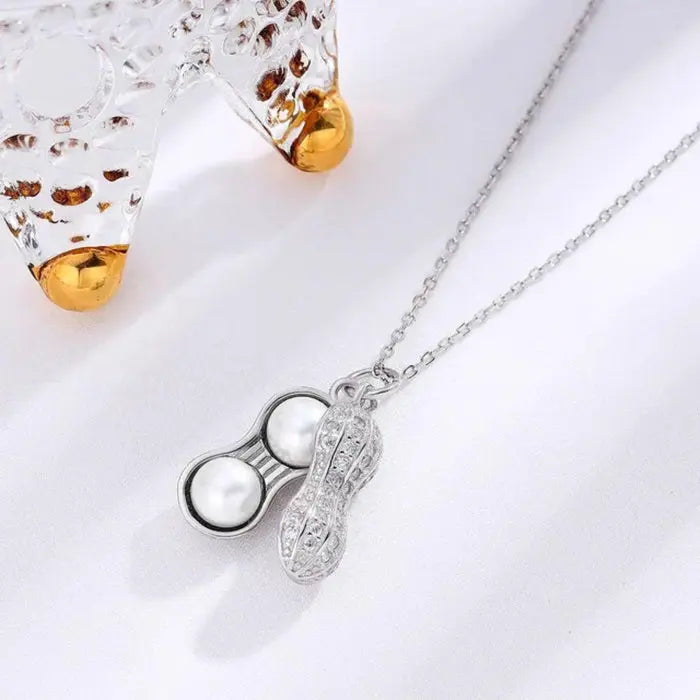 Peanut Shaped Pearl Pendant Necklace | Unique Silver Jewelry with Dual Pink Pearls - BELARIC